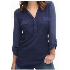 Splendid‎ Ombre Roll Tab Sleeve Collared Utility Tunic Shirt Dress XS